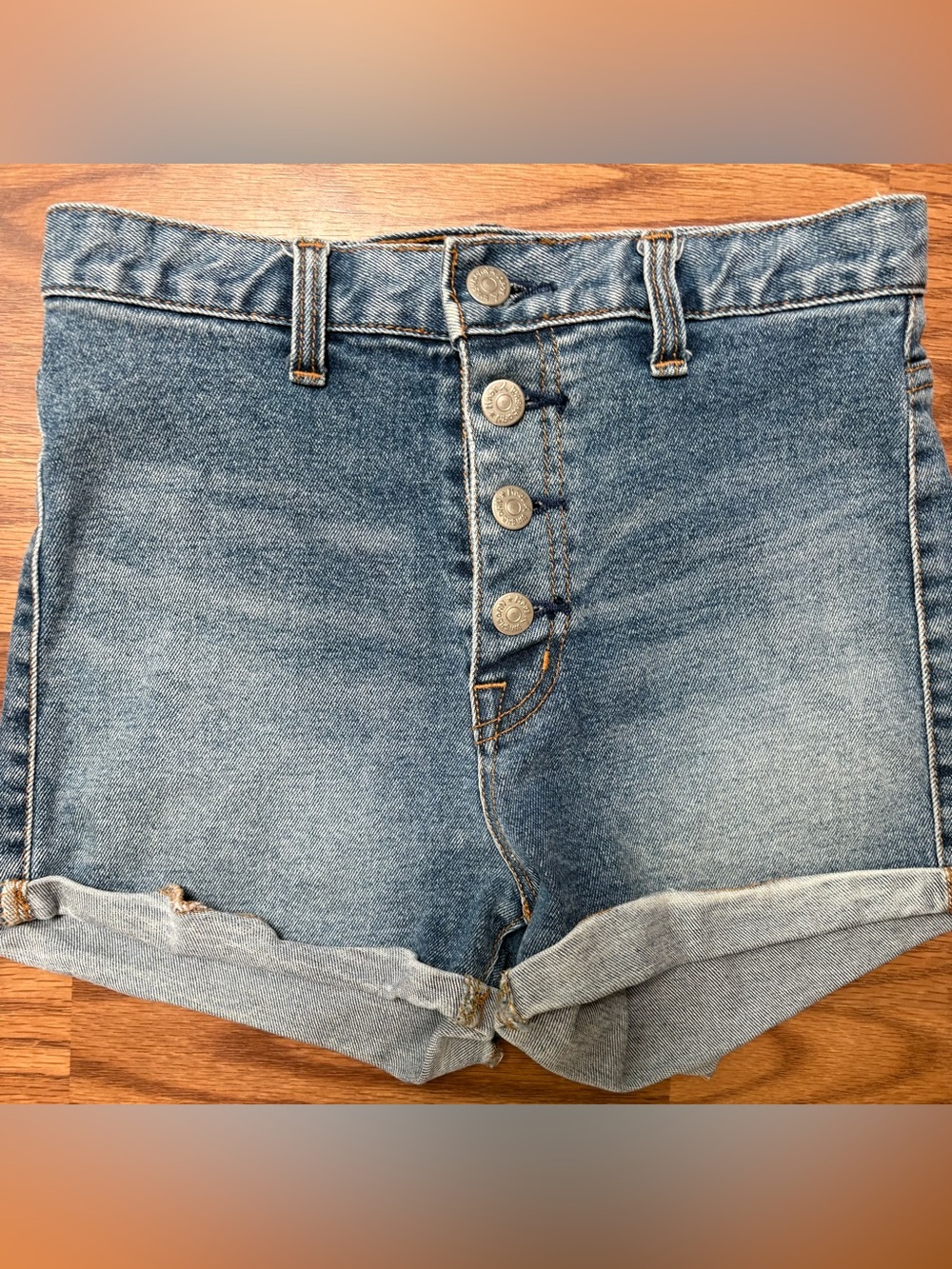 Washborn High-Rise Blue Denim Jean Shorts - Classic Button-Fly size:small
